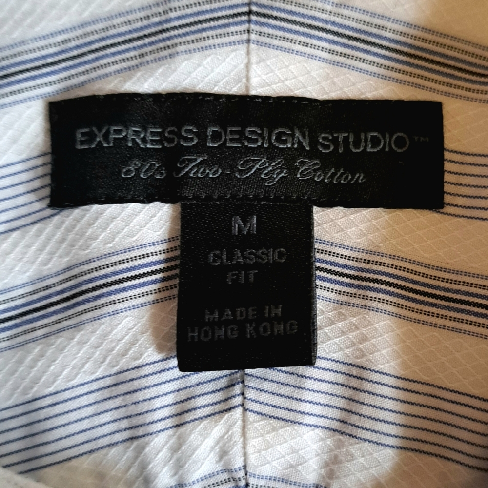 Express Design Studio Men's Blue and White Stripe Dress Shirt Size Medium - Picture 2 of 6
